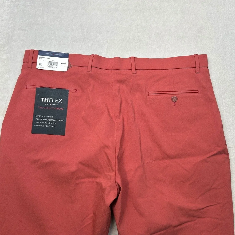 Tommy Hilfiger Performance‎ Pants Mens 40x30 Red Modern-Fit Flex Stretch NEW